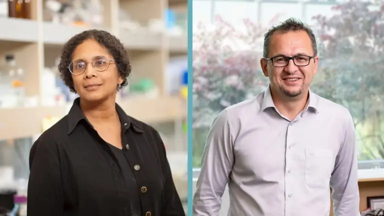 Two photo portraits. LJI Professor Anjana Rao, Ph.D., and LJI Associate Professor Ferhat Ay, Ph.D.