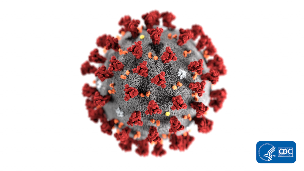 Computer-generated image of a SARS-CoV-2 viral particle